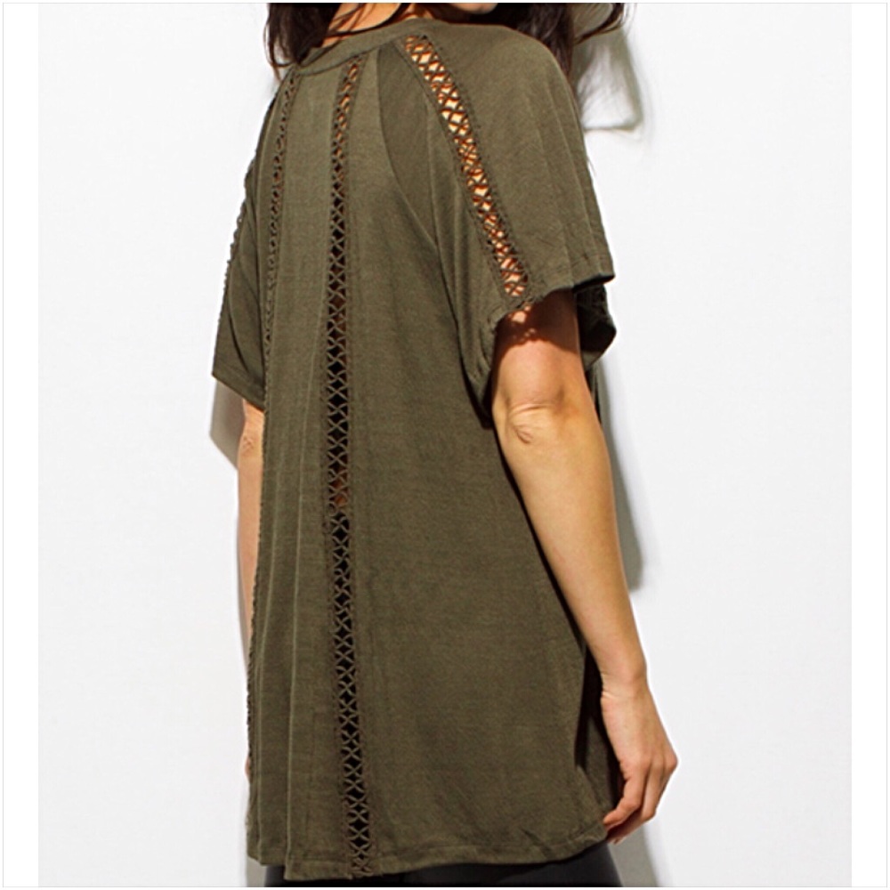 Boho Crochet Trim Butterfly Sleeve Tunic Top SM - Picture 5 of 6